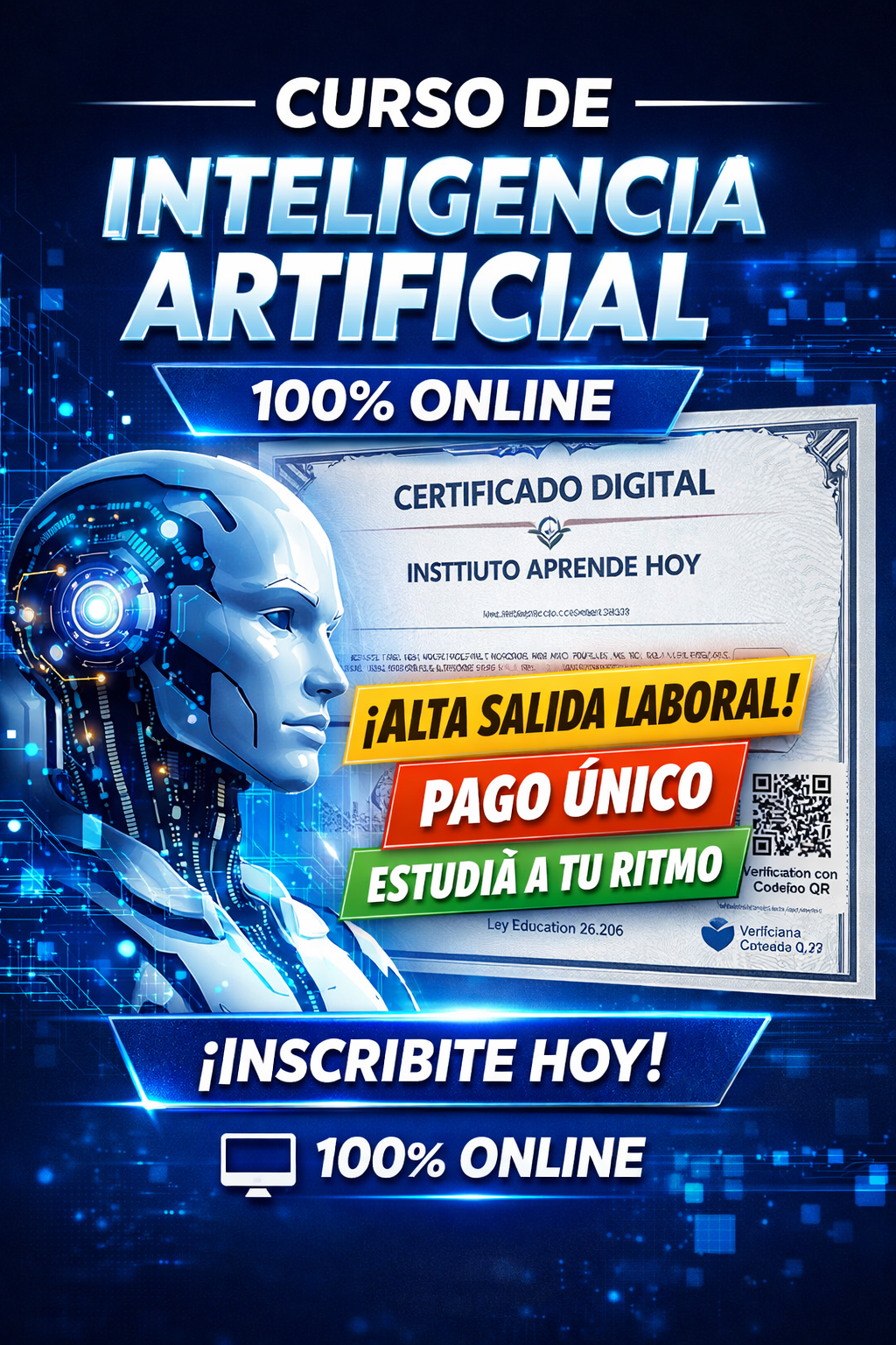 Curso de inteligencia artificial online con certificación digital, formación en automatización, herramientas de IA y aplicaciones profesionales
